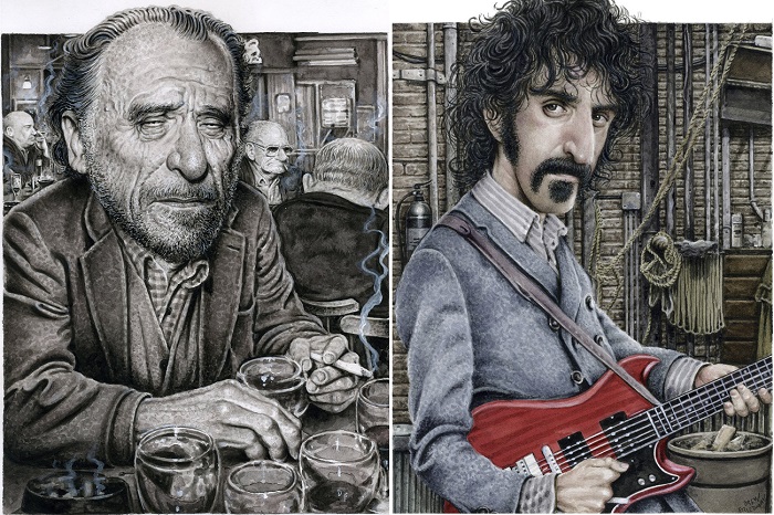 Charles Bukowski, Frank Zappa (c) Drew Friedman